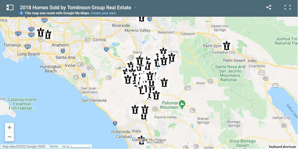 Homes Sold by The Tomlinson Group in 2018 Map